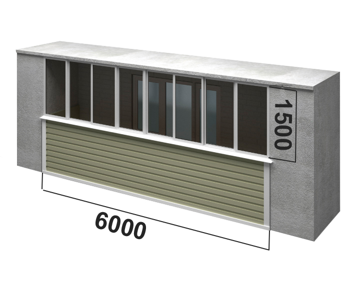 Пластиковое теплое остекление 6000x1500